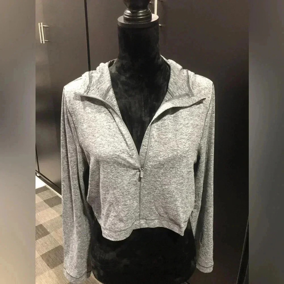 90° By Reflex Crop Pullover Hoodie, Half Zip, Heather Charcoal - Picture 1 of 10